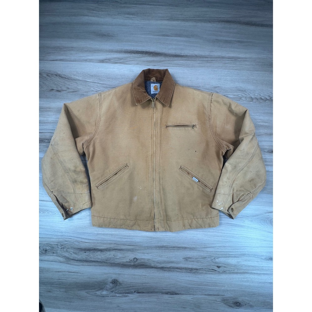 True VTG 80s 90s Carhartt 6BLJ Detroit Jacket Brown Blanket Lined Distressed S